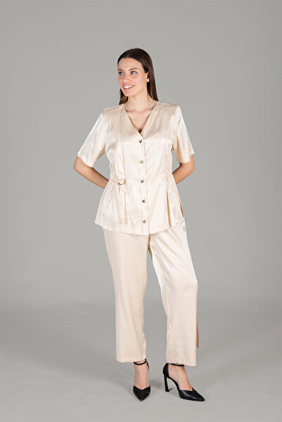 GUMANIZE Women's V-Neck Jacket Pants Set