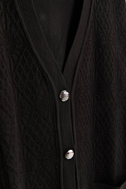 Nihan Büyük Beden İce Triko Hırka Siyah