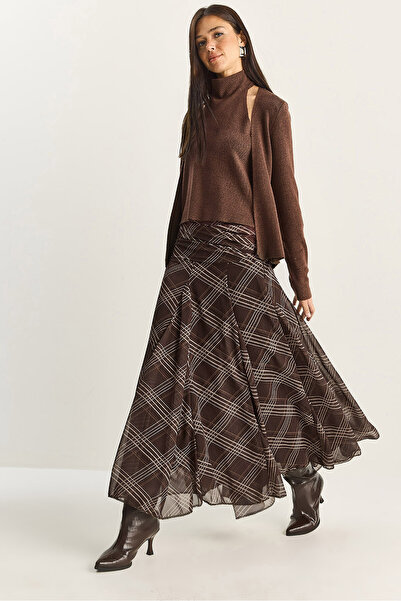 Bianco Lucci Γυναικεία μακριά φούστα με λεπτομέρεια στη μέση με επένδυση με σ...