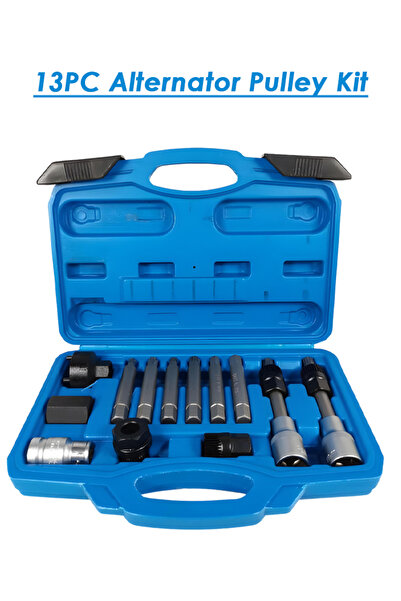 Generic 13-Piece Alternator Pulley Removal and Installation Tool Kit with Splined, Star and Hex Bits