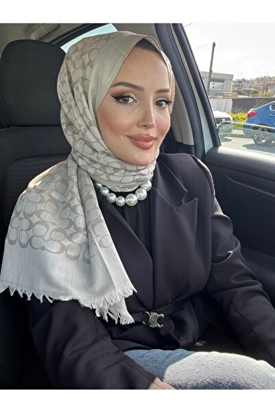 Şalcı C desen kum beji pamuklu YÜN İPEK ŞAL ÇİFT RENKLİ VE DÖRT MEVSİMLİK