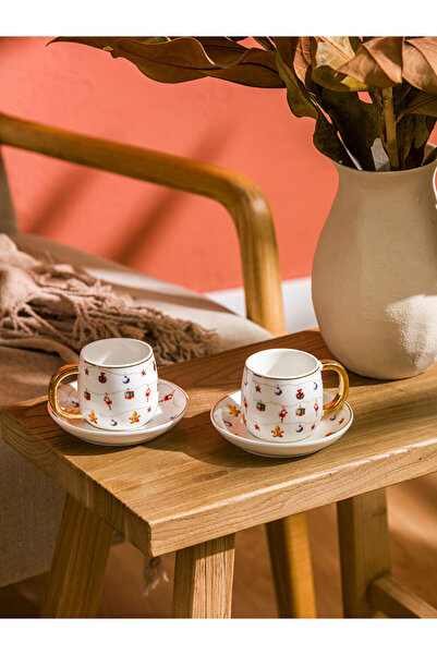 LC Waikiki White Printed 2-Person Coffee Cup Set