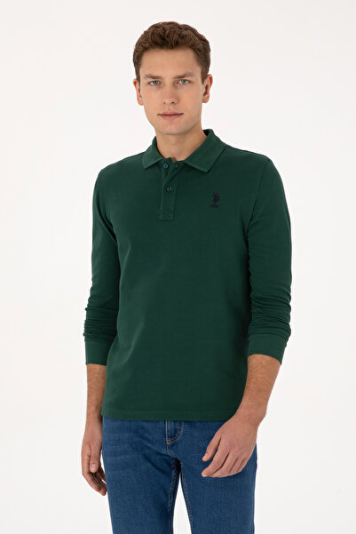 U.S. Polo Assn. Ανδρικό φούτερ εφαρμοστό Polo Collar Dark Green Basic 5030768...