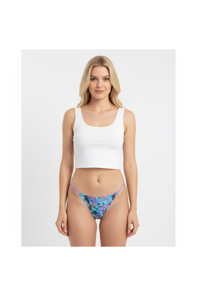 BONBON Kadın Transparan Tül Renkli Desenli String BB2101