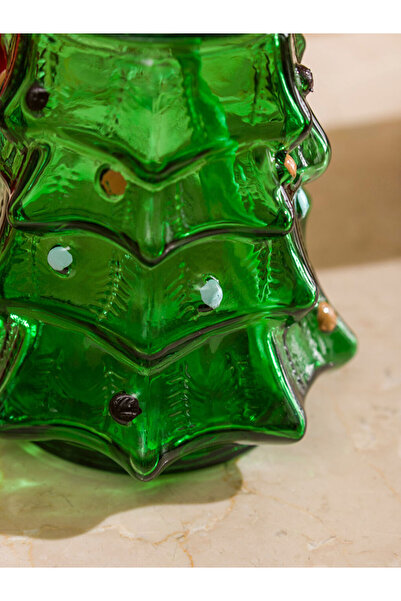 LC Waikiki Green Pine Tree Shaped Glass Cup with Straw