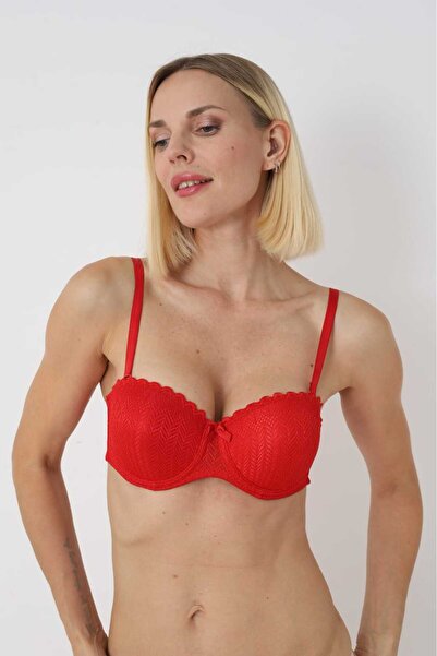 MODELLİFE Red Strap Lace Supported Bra