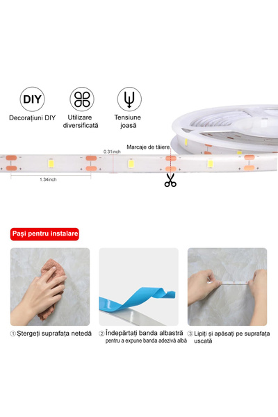 LEDIGANT LED strip 12V, 120 LED/m, SMD 2835, Red light, Indoor IP20, 8mm, Roll 5 meters