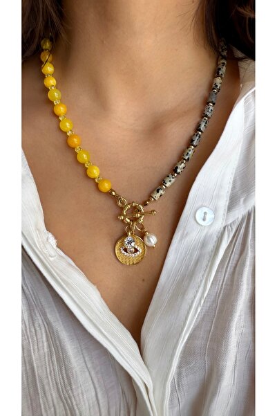 Gigi Sitrin Jasper taşlı tasarım göz kolye