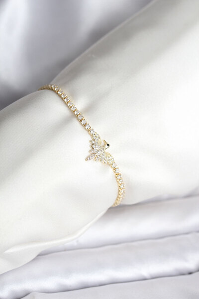 Nehir سوار نسائي من النحاس بلون ذهبي مرصع بحجر الزركون على شكل طائر العنقاء، ...