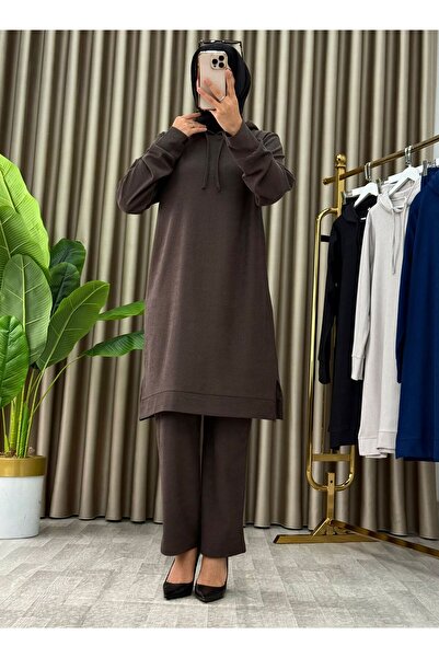 Azra Tesettür Kahverengi Alt Üst Takım