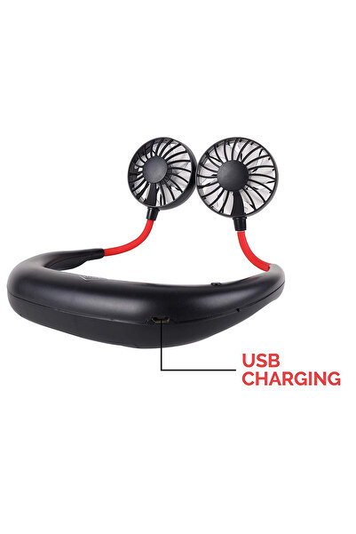 Generic Rechargeable Neckband Dual Fan ZY-A1 with 3 Speeds, USB Charging and Adjustable 360° Heads