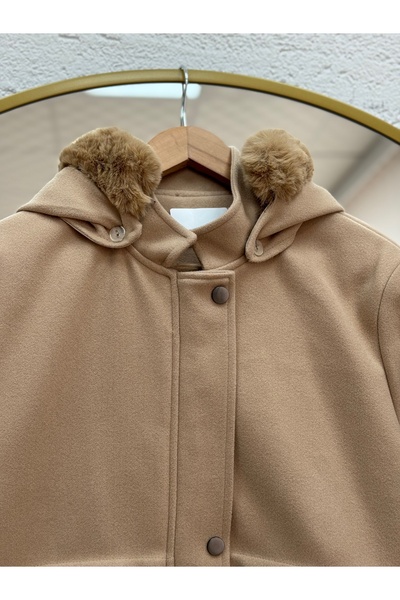 BENAHOLL Camilia Beli Tünelli Hooded Fur Full Length Coat-Zş4712 Mink