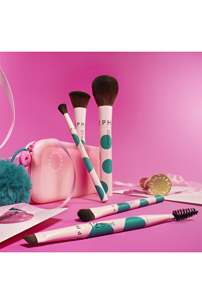 SEPHORA COLLECTION Profesyonel Yüz ve Göz Fırçası Seti – Seyahat Boy – 5 Adet Fırça + Taşıma Çantası