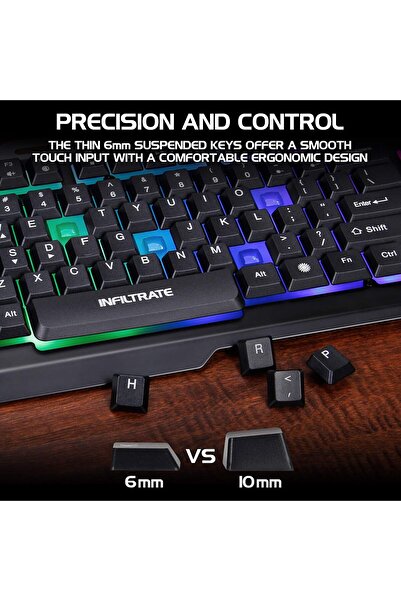 Enhance Infiltrate KL2 Membrane Gaming Keyboard - Quiet, 3-Color LED, Turbo Mode