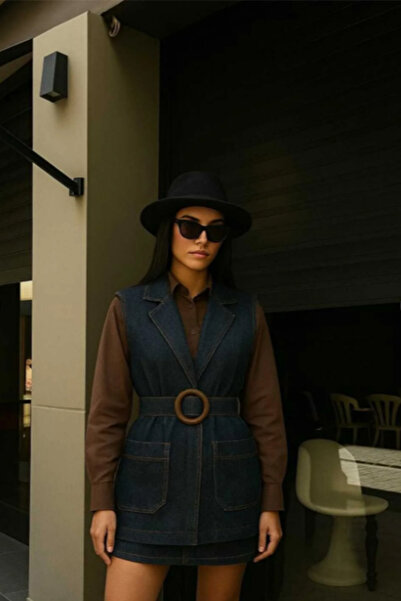 TRND Premium Denim Belted Vest - Women's Belted Denim Vest