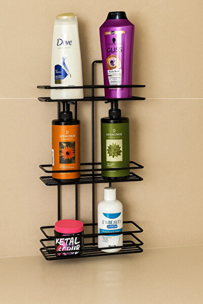 Wirewel Organizator adeziv pentru baie cu 3 niveluri, raft pentru cabină de duș, suport pentru șampon din inox, raft pentru duș de colț