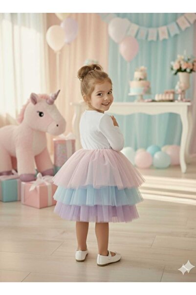 penu baby kids Rochie albă pentru fetiță, cu 3 straturi, cu tulle, cu mâneci lungi, căptușită cu țesătură din jerseu mat