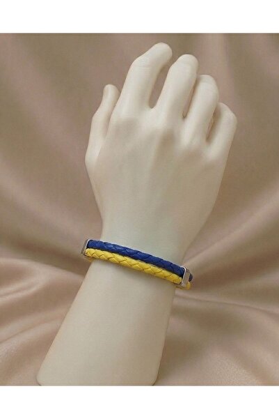 Lunarie Yellow Navy Blue Double Color Braided Leather Bracelet – Stylish Unis...