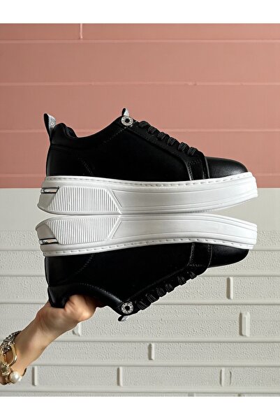 Jarrox Pola Lace-Up Capsule Detailed Thick Sole Black Women's Sneaker (4.5 cm Comfortable Poly Sole)