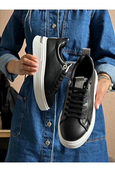 Jarrox Pola Lace-Up Capsule Detailed Thick Sole Black Women's Sneaker (4.5 cm Comfortable Poly Sole)