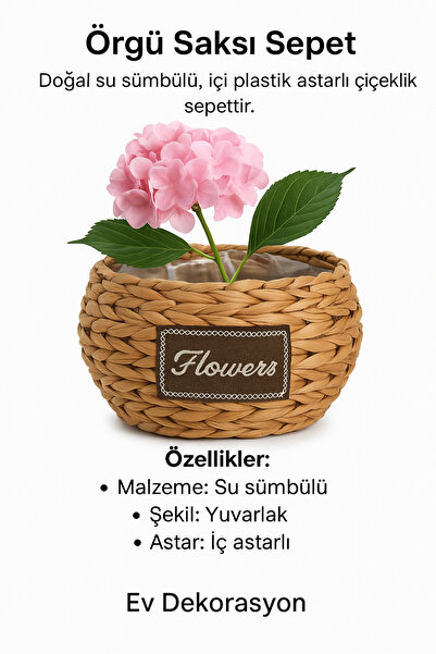 Gençler Doğal Su Sümbülü Örgü Saksı Seti 3’lü – Yuvarlak, İç Astarı Plastik, ...