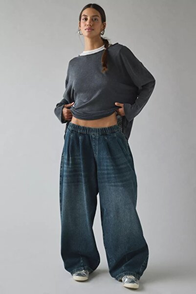 september island Alaska Smoky Blue Oversized Baggy Thick Fabric Waist Adjustable Pants