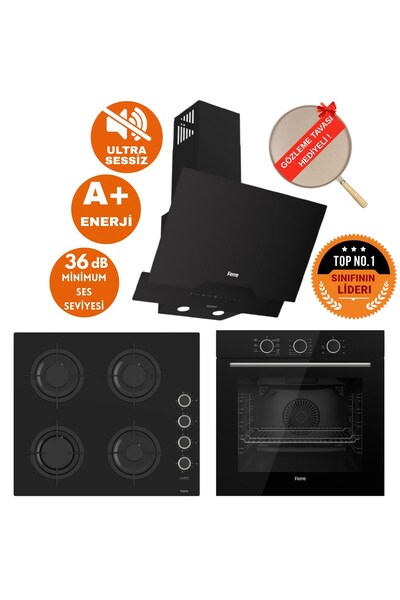 Ferre FryArt&SilentArt NAPOLI Sessiz Siyah Ankastre Set ( D063-SA + QXE62CS +...