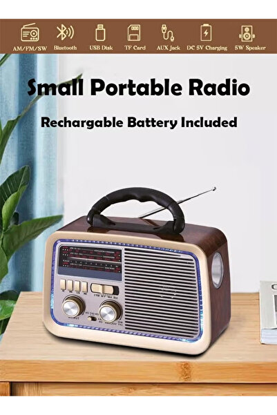 Cady One A portable Bluetooth radio with a USB port, memory card slot, headphone jack, and built-in flashlight.