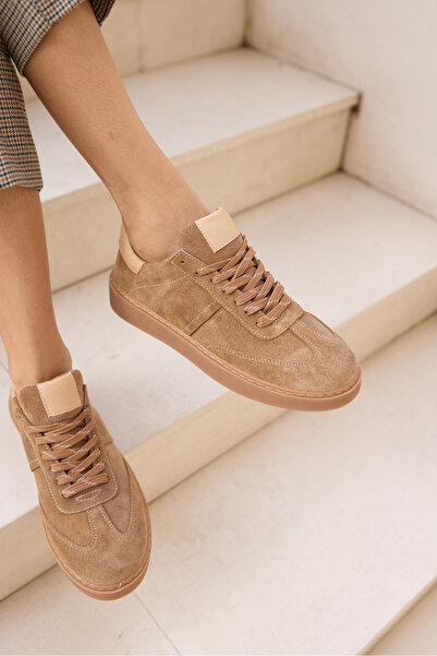 ANGELİNA JONES Fi̇ori̇n Women's Nude Taba Real Suede Lace-Up Sneaker