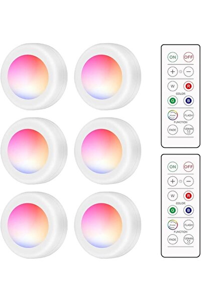 EACAM مجموعة من 6 مصابيح LED Puck للخزانة مع جهاز تحكم عن بعد، 16 RGB، قابلة ...