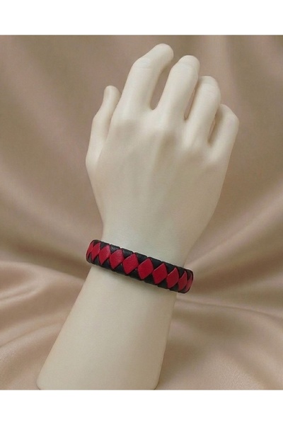 Lunarie Black Red Braided Leather Bracelet – Modern Men's Women's Unisex Brac...