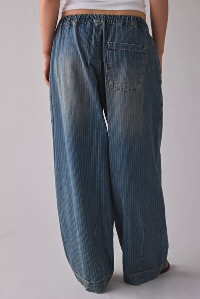 september island Ruth Striped Smoky Blue Oversized Thick Fabric Waist Adjustable Pants