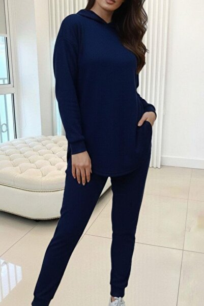 Mossta Hooded Pocket Meloni Blouse Trousers Double Suit - Navy Blue