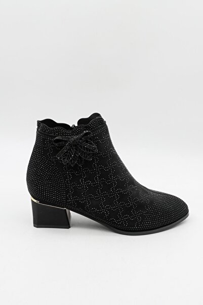 KRISTE BELL KristeBell İthal Özel Seri Kadın Taşlı Kısa Topuklu Şık Bot 2504 - Siyah - 36