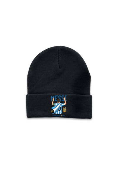 MODA Football Player Messi Printed Black Folded Winter Hat Beanie