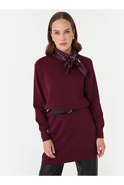 Refka Long Knit Tunic with Crew Neck - Murdum -