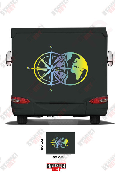 STİCKERCI BEY Compass and World Visualized Caravan Sticker Coating