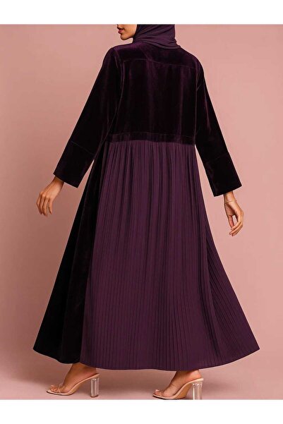 MayaCloset تصميم فاخر من كيمونو مخملي مع كشكشة من فيراس وعباية - مثالي لفصل ا...