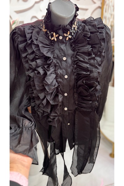 ŞEHRAZAT BUTİK Flounce Shirt with Stone Detail on the Collar