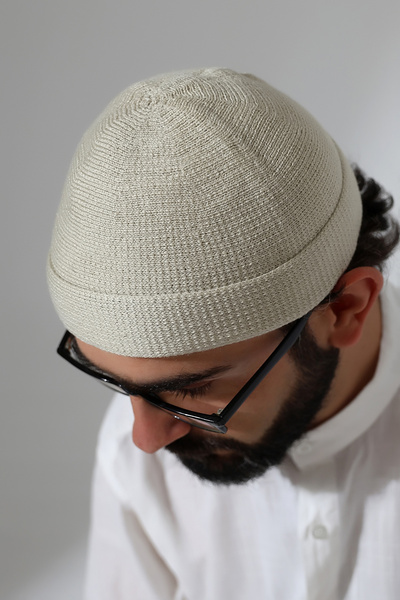 ihvan online Χειμερινό καπέλο Orlon με απλό σχέδιο με διπλωμένο σχέδιο - Κρεμ