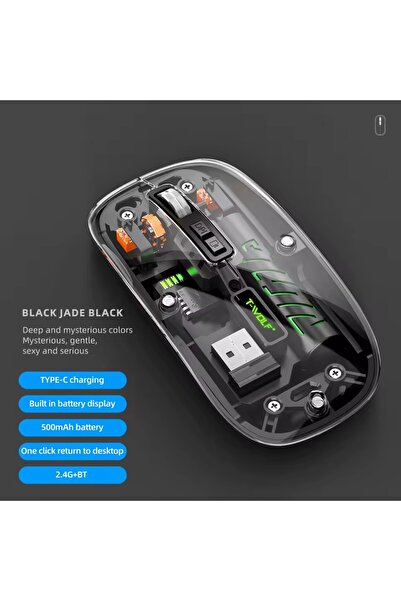 RabbitTech Şeffaf Mouse Kablosuz Mouse Fare Şarjlı Bluetooth Wireless Çift Mo...