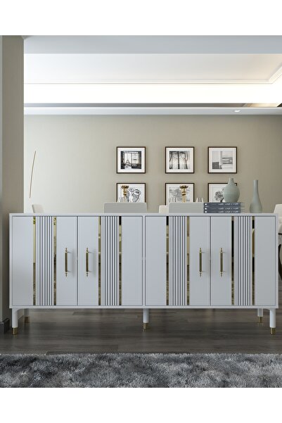 DEMONTE DECOR 8228-128DD KX180 KONSOL,TV ÜNİTESİ BEYAZ-ALTIN