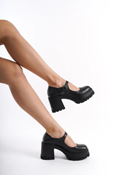 asmi shoes Single Ballet 8 cm Heeled Platform Shoes Black Skin