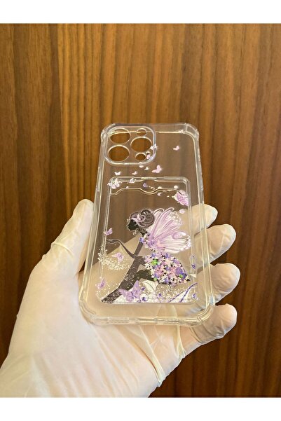 Newon غطاء هاتف آيفون 15 برو ماكس مع حامل بطاقات مطبوع عليه تصميم فتاة الخيال