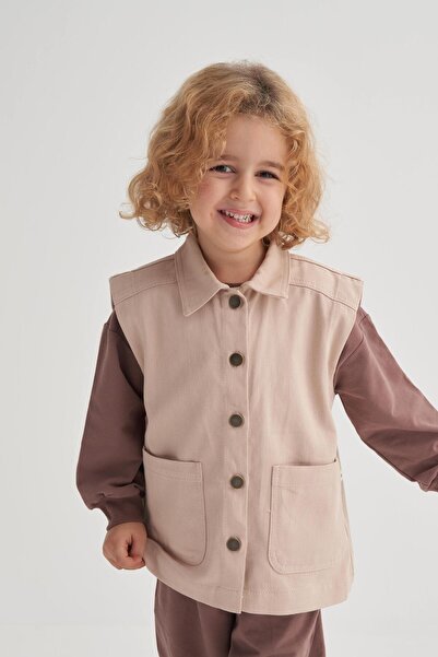 Cigit Gabardine Vest 2-7 Years Beige