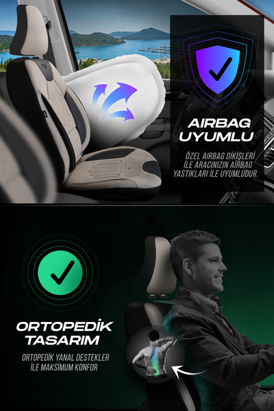 Panda Kılıf Panda Vibe Series Linen Fabric Car Seat Cover - Full Set