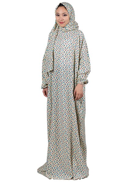 ABSHIR Floral Print Full-Length Prayer Dress with Attached Shawl, Long Sleeve - Jilabiya (Free Size)