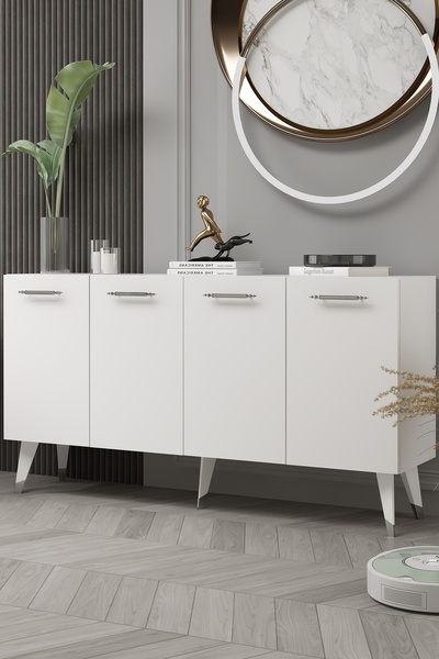 DEMONTE DECOR 8224-128DD KB150 KONSOL,TV ÜNİTESİ BEYAZ-GÜMÜŞ