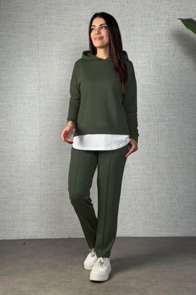 Mossta Modern Viscose Two Thread Fabric Comfortable Fit Casual Two Piece Set - Green