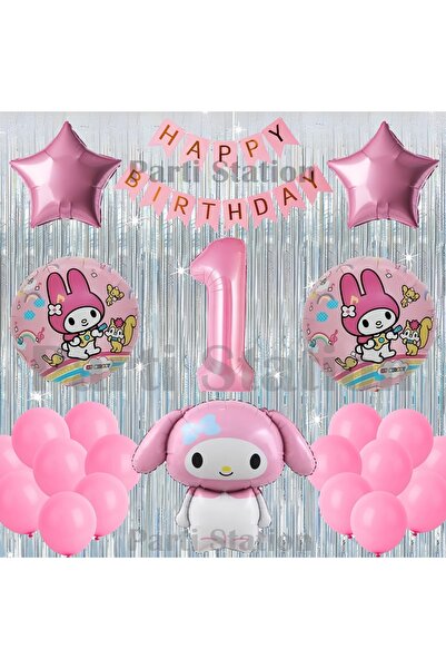 Parti Station Kuromi My Melody Concept 1St Birthday Balloon Set with Curtain ...